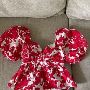 Free the Roses Red and White Floral Puff-Sleeve Top